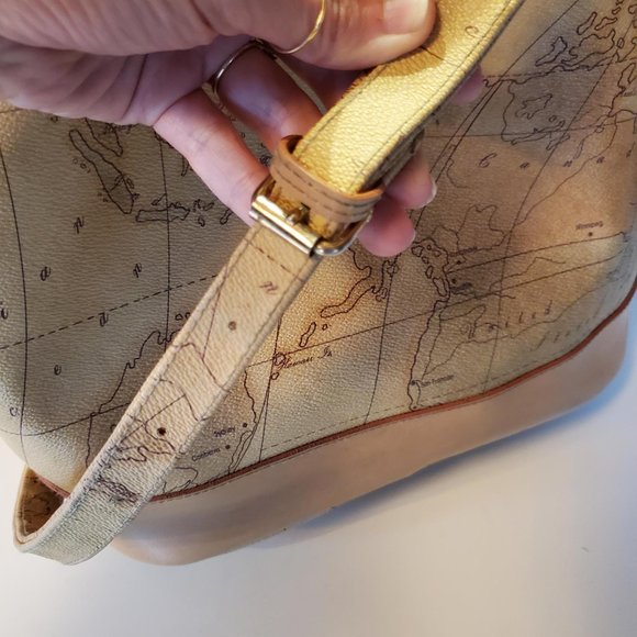 Maskof Italy Vintage World Map Bucket Bag Tan Neutral Vegan Leather - Picture 9 of 14
